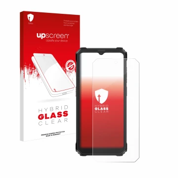 Face avant d’un emballage produit avec le logo de la marque upscreen. À côté, l’appareil Blackview BV6200 Plus est représenté 