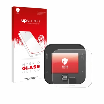 Face avant d’un emballage produit avec le logo de la marque upscreen. À côté, l’appareil ISDT Q6 Retro est représenté avec la 