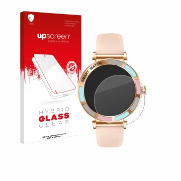 Face avant d’un emballage produit avec le logo de la marque upscreen. À côté, l’appareil Braidol Smartwatch 1.27