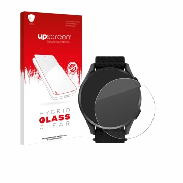 Face avant d’un emballage produit avec le logo de la marque upscreen. À côté, l’appareil Garmin Approach S50 est représenté av