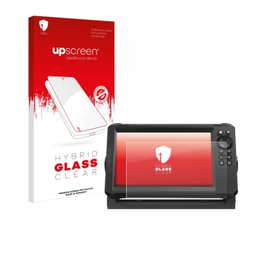 Face avant d’un emballage produit avec le logo de la marque upscreen. À côté, l’appareil Lowrance Eagle 9 est représenté avec 
