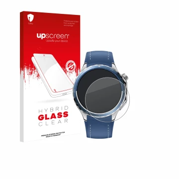 Face avant d’un emballage produit avec le logo de la marque upscreen. À côté, l’appareil Oppo Watch X2 est représenté avec la 