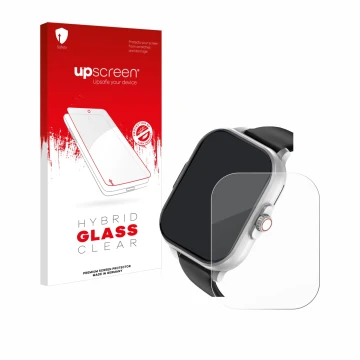 Face avant d’un emballage produit avec le logo de la marque upscreen. À côté, l’appareil YYKY E02 2.01