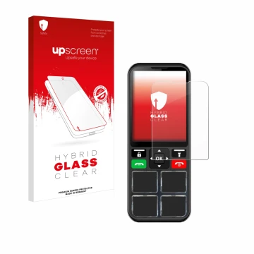 Face avant d’un emballage produit avec le logo de la marque upscreen. À côté, l’appareil Geemarc CL8000 est représenté avec la