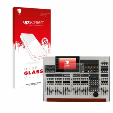 Face avant d’un emballage produit avec le logo de la marque upscreen. À côté, l’appareil Behringer Wing est représenté avec la