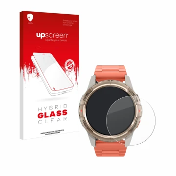 Face avant d’un emballage produit avec le logo de la marque upscreen. À côté, l’appareil Xiaomi Mibro GS Active est représenté