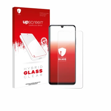 Face avant d’un emballage produit avec le logo de la marque upscreen. À côté, l’appareil ZTE Blade V70 Max est représenté avec