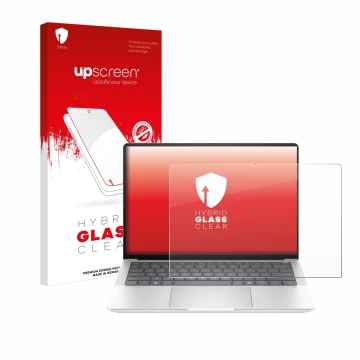 Face avant d’un emballage produit avec le logo de la marque upscreen. À côté, l’appareil HP EliteBook X G1a 14