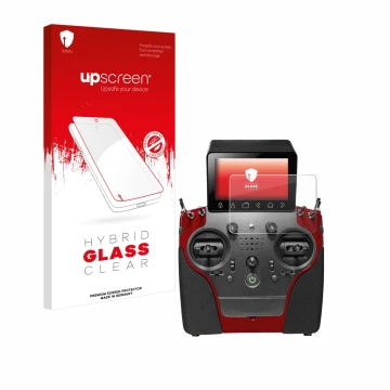 Face avant d’un emballage produit avec le logo de la marque upscreen. À côté, l’appareil PowerBox Systems Atom est représenté 