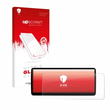 Face avant d’un emballage produit avec le logo de la marque upscreen. À côté, l’appareil Xtrons QLB22X3UNL 12,3