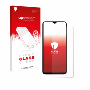 Face avant d’un emballage produit avec le logo de la marque upscreen. À côté, l’appareil ZTE Blade A35e est représenté avec la