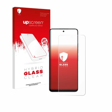 Face avant d’un emballage produit avec le logo de la marque upscreen. À côté, l’appareil Umidigi Note 100 5G est représenté av