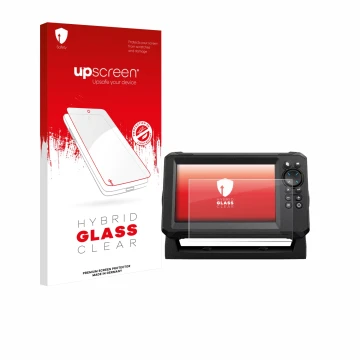 Face avant d’un emballage produit avec le logo de la marque upscreen. À côté, l’appareil Lowrance Eagle 7 est représenté avec 