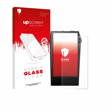 Face avant d’un emballage produit avec le logo de la marque upscreen. À côté, l’appareil Astell&Kern SP3000M est représenté av