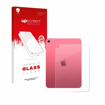 Face avant d’un emballage produit avec le logo de la marque upscreen. À côté, l’appareil Apple iPad A16 11