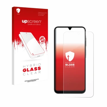 Face avant d’un emballage produit avec le logo de la marque upscreen. À côté, l’appareil Samsung Galaxy A26 5G est représenté 
