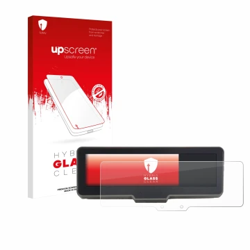 Face avant d’un emballage produit avec le logo de la marque upscreen. À côté, l’appareil KTM 990 Duke R 2025 est représenté av