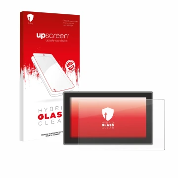 Face avant d’un emballage produit avec le logo de la marque upscreen. À côté, l’appareil Ford Tourneo Curier (2024) est représ
