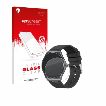 Face avant d’un emballage produit avec le logo de la marque upscreen. À côté, l’appareil Knauermann Pro 3 2024 (rond) est repr