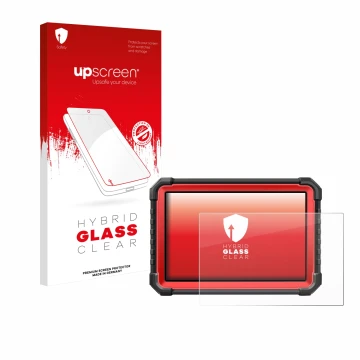 Face avant d’un emballage produit avec le logo de la marque upscreen. À côté, l’appareil Launch X-431 PRO3S+ V5.0 est représen