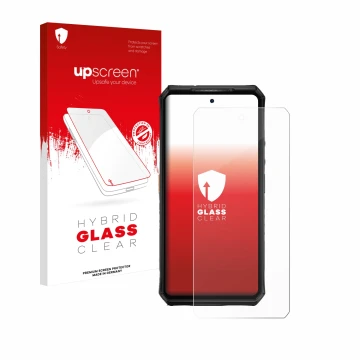 Face avant d’un emballage produit avec le logo de la marque upscreen. À côté, l’appareil Ulefone Armor 28 Ultra Thermal est re