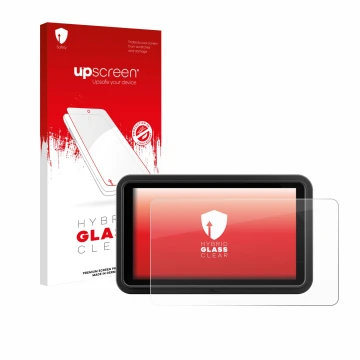 Face avant d’un emballage produit avec le logo de la marque upscreen. À côté, l’appareil Atomos Shinobi Go est représenté avec