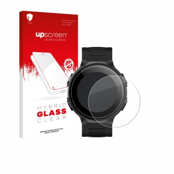 Face avant d’un emballage produit avec le logo de la marque upscreen. À côté, l’appareil Kiprun GPS 500 Coros est représenté a