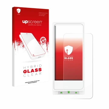 Face avant d’un emballage produit avec le logo de la marque upscreen. À côté, l’appareil Clover Flex est représenté avec la pr