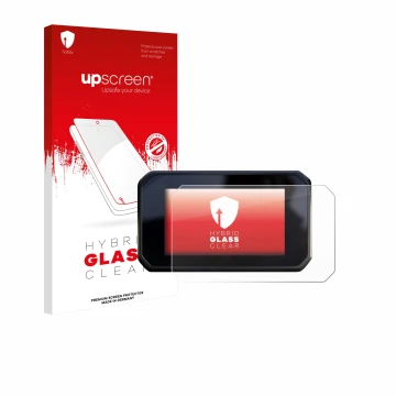 Face avant d’un emballage produit avec le logo de la marque upscreen. À côté, l’appareil Honda CBR650R 2025 est représenté ave