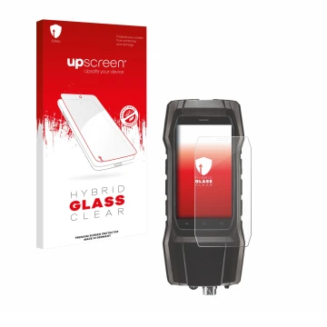 Face avant d’un emballage produit avec le logo de la marque upscreen. À côté, l’appareil Testo 300 est représenté avec la prot