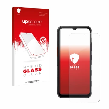 Face avant d’un emballage produit avec le logo de la marque upscreen. À côté, l’appareil Samsung Galaxy XCover 7 Pro est repré