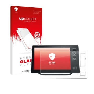 Face avant d’un emballage produit avec le logo de la marque upscreen. À côté, l’appareil Humminbird Xplore 12 est représenté a