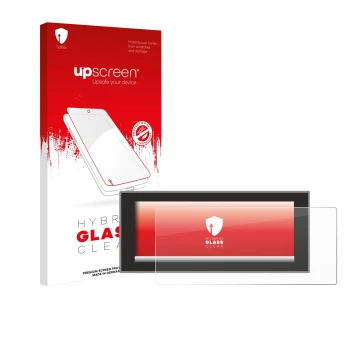 Face avant d’un emballage produit avec le logo de la marque upscreen. À côté, l’appareil Land Rover Defender (2024) est représ