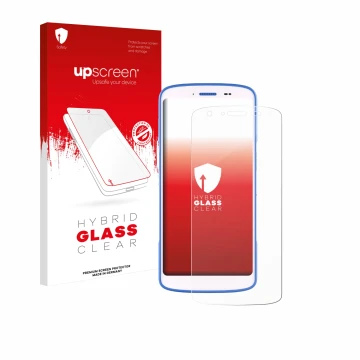 Face avant d’un emballage produit avec le logo de la marque upscreen. À côté, l’appareil Zebra HC 25 est représenté avec la pr