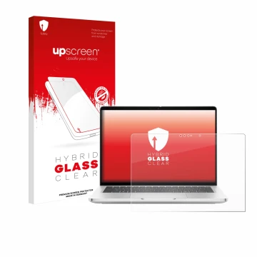 Face avant d’un emballage produit avec le logo de la marque upscreen. À côté, l’appareil Dell Pro 13 Plus 2-in-1 est représent