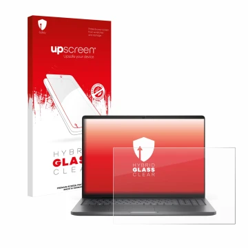 Face avant d’un emballage produit avec le logo de la marque upscreen. À côté, l’appareil Dell Pro 16 PC16250 est représenté av