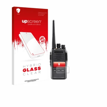 Face avant d’un emballage produit avec le logo de la marque upscreen. À côté, l’appareil Midland G18 Pro PMR est représenté av