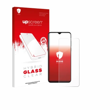 Face avant d’un emballage produit avec le logo de la marque upscreen. À côté, l’appareil ZTE Nubia Neo est représenté avec la 