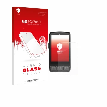 Face avant d’un emballage produit avec le logo de la marque upscreen. À côté, l’appareil Wahoo Elemnt Roam V3 est représenté a