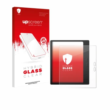 Face avant d’un emballage produit avec le logo de la marque upscreen. À côté, l’appareil Boox Go 7 est représenté avec la prot