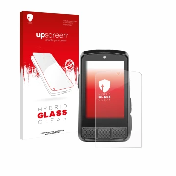 Face avant d’un emballage produit avec le logo de la marque upscreen. À côté, l’appareil Wahoo Elemnt Bolt 3 est représenté av