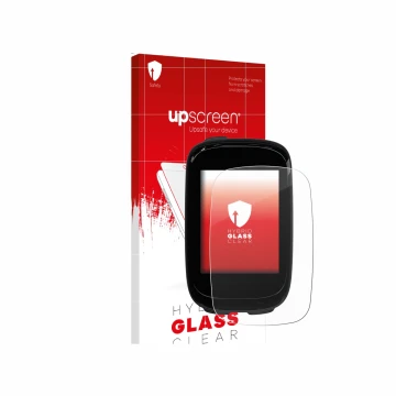 Face avant d’un emballage produit avec le logo de la marque upscreen. À côté, l’appareil Decathlon Van Rysel GPS 500 est repré