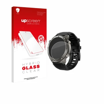 Face avant d’un emballage produit avec le logo de la marque upscreen. À côté, l’appareil Knauermann GPS 4 (2025) est représent