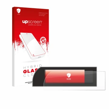 Face avant d’un emballage produit avec le logo de la marque upscreen. À côté, l’appareil Porsche 911 Typ 992 conduite à droite