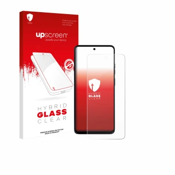 Face avant d’un emballage produit avec le logo de la marque upscreen. À côté, l’appareil Motorola Moto G56 est représenté avec