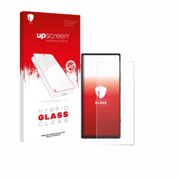 Face avant d’un emballage produit avec le logo de la marque upscreen. À côté, l’appareil ZTE Nubia Z70S Ultra est représenté a