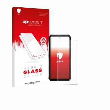Face avant d’un emballage produit avec le logo de la marque upscreen. À côté, l’appareil Ulefone Armor 28 Pro est représenté a