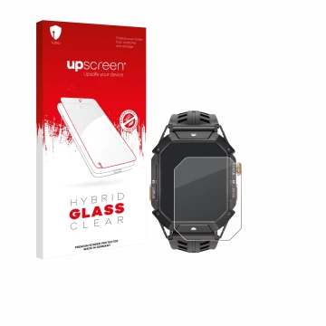Face avant d’un emballage produit avec le logo de la marque upscreen. À côté, l’appareil Oukitel BT80 est représenté avec la p