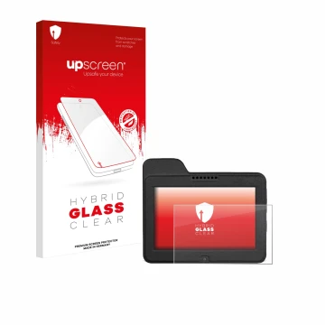 Face avant d’un emballage produit avec le logo de la marque upscreen. À côté, l’appareil Naviter Omni est représenté avec la p