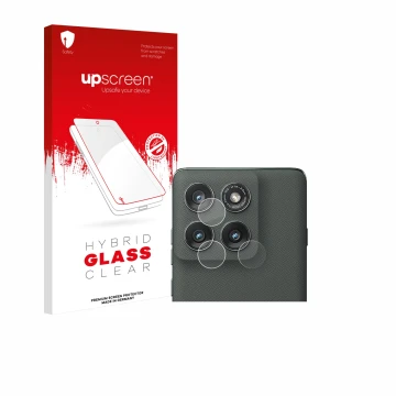 Face avant d’un emballage produit avec le logo de la marque upscreen. À côté, l’appareil Motorola Edge (2025) (Caméra UNIQUEME
